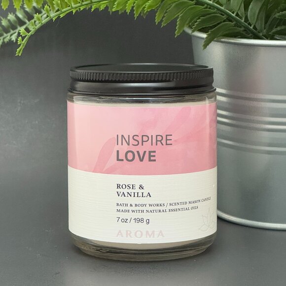BBW Inspire Love Rose & Vanilla Bath & Body Works Single Wick Candle - Picture 1 of 10